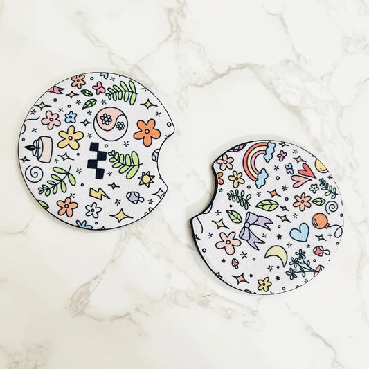 Cottagecore "Doodle" Design Car Coasters