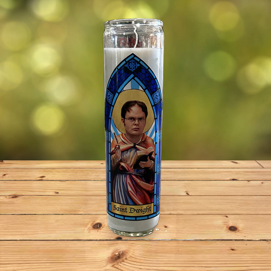 Dwight Schrute Parody Illustration Saint Candle