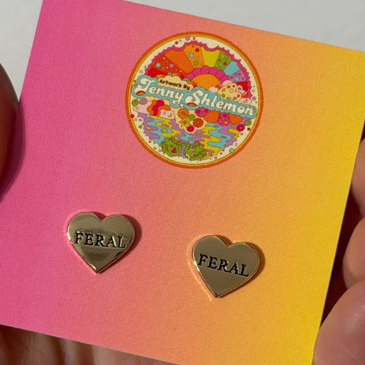 Golden Enamel Feral Heart Stud Earrings