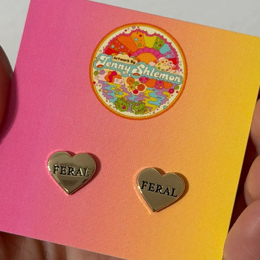 Golden Enamel Feral Heart Stud Earrings