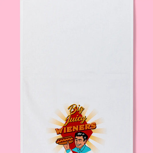 Big Juicy Wieners Dishtowel Kitchen Towel 1950s Retro