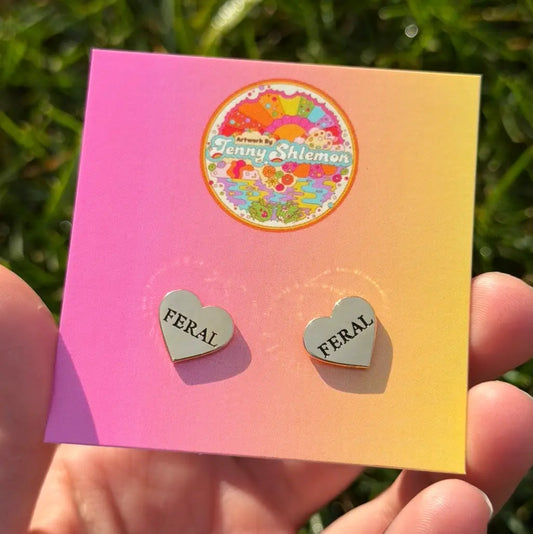 Golden Enamel Feral Heart Stud Earrings