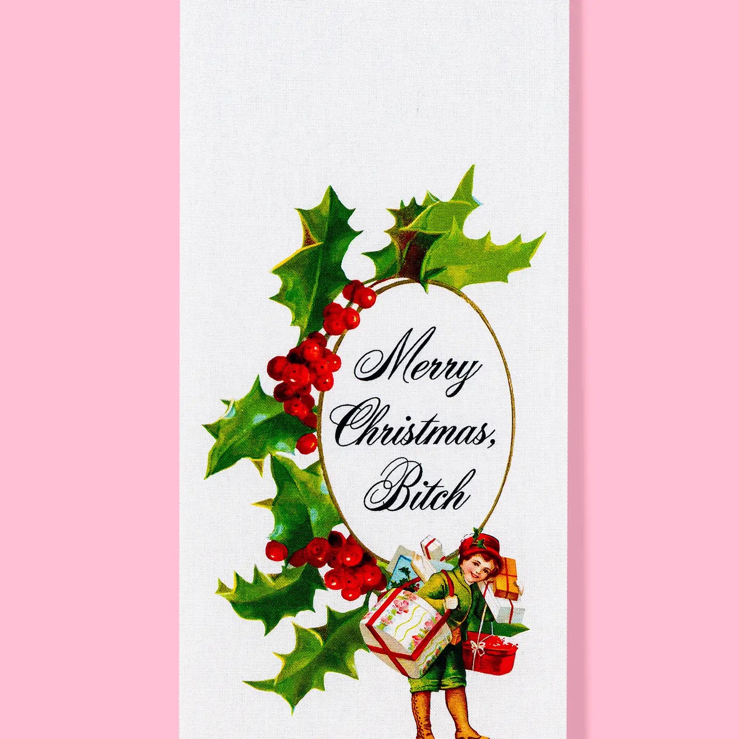 Merry Christmas Bitch Dishtowel Kitchen Towel | Antique Look