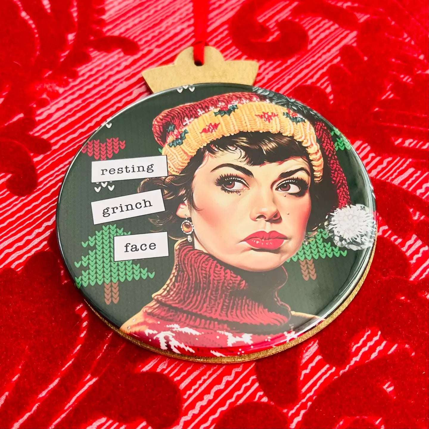 Resting Grinch Face Christmas Ornament