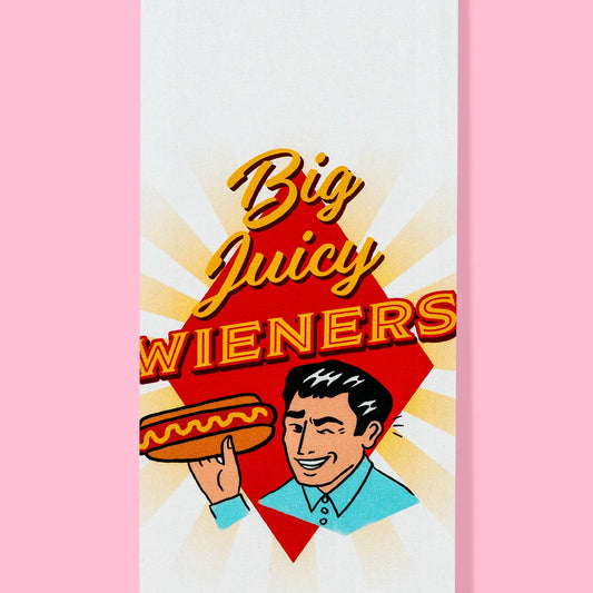 Big Juicy Wieners Dishtowel Kitchen Towel 1950s Retro