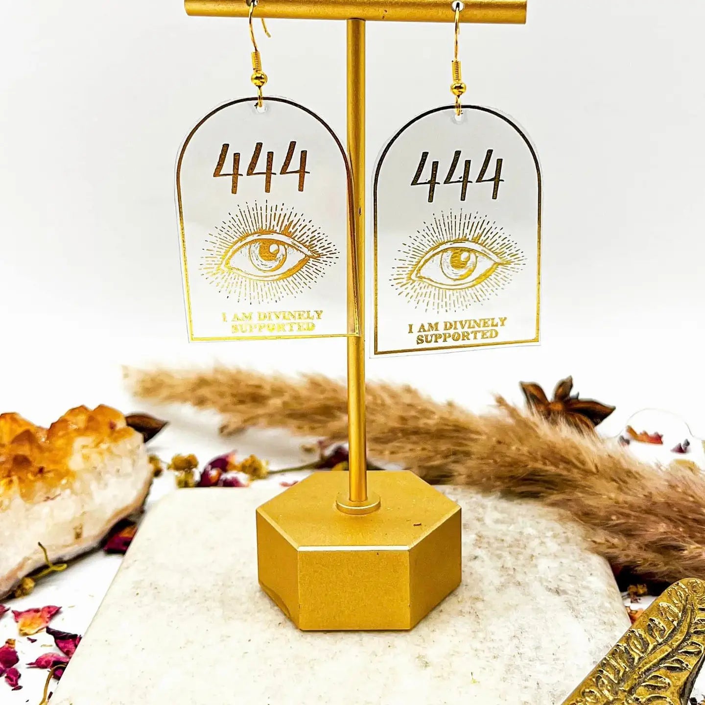 444 Angel Number Affirmation Earrings