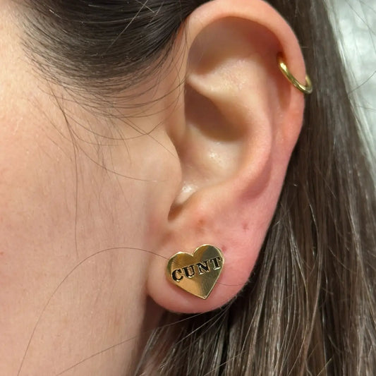 Golden Enamel Cunt Heart Stud Earrings
