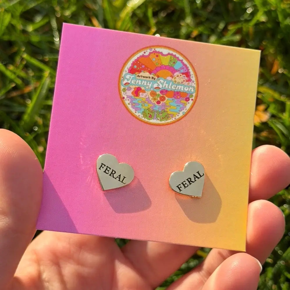 Golden Enamel Feral Heart Stud Earrings