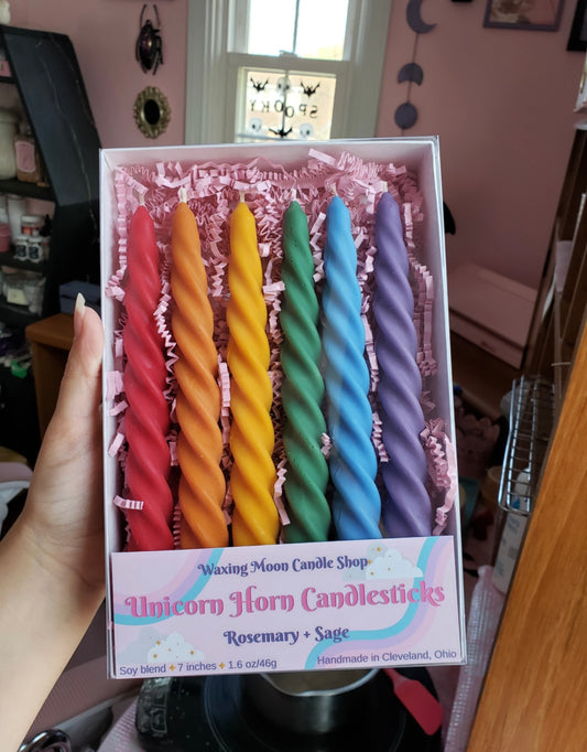 6 Pack Rainbow Unicorn Horn Candles