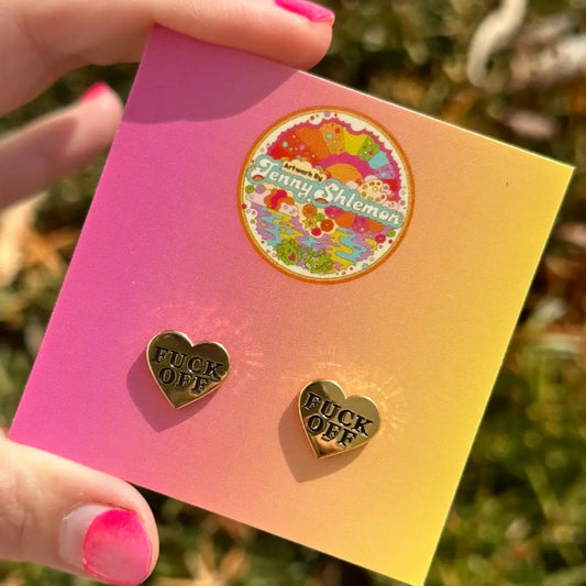 Golden Enamel Fuck Off Heart Stud Earrings