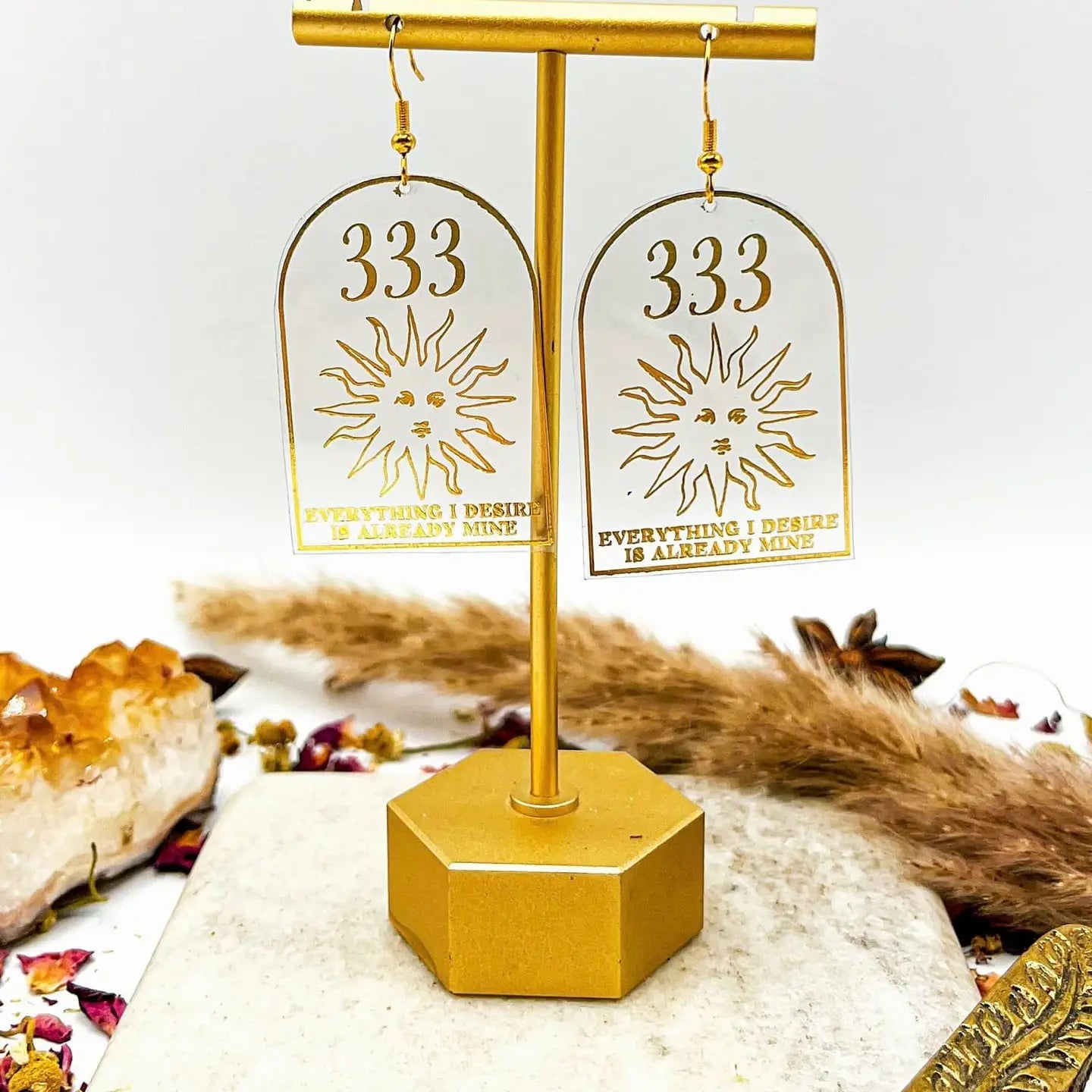 333 Angel Number Affirmation Earrings