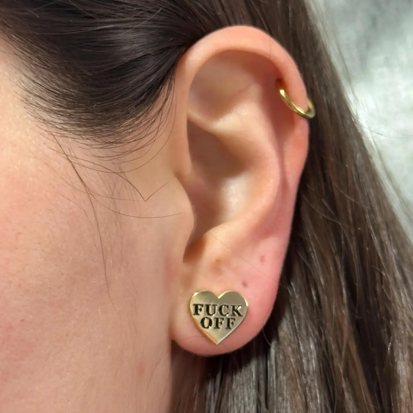 Golden Enamel Fuck Off Heart Stud Earrings