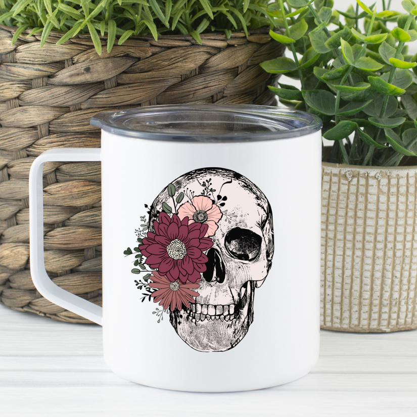 Floral Skull Travel Mug Coffee Mug