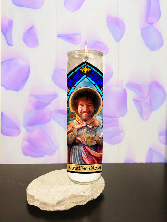 Bob Ross Parody Illustration Saint Candle