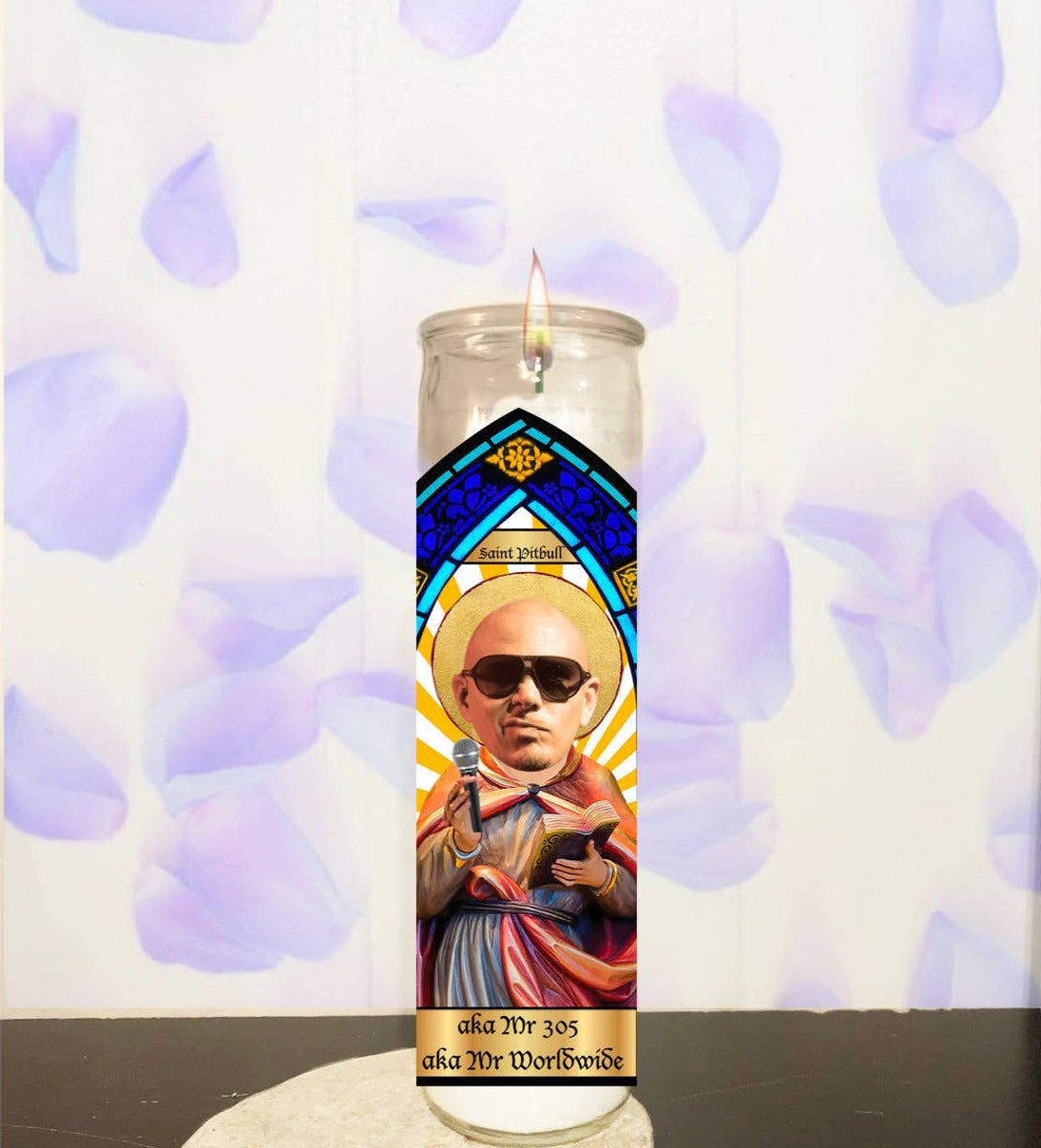 Saint Pitbull AKA Mr. 305 Parody Illustration Saint Candle