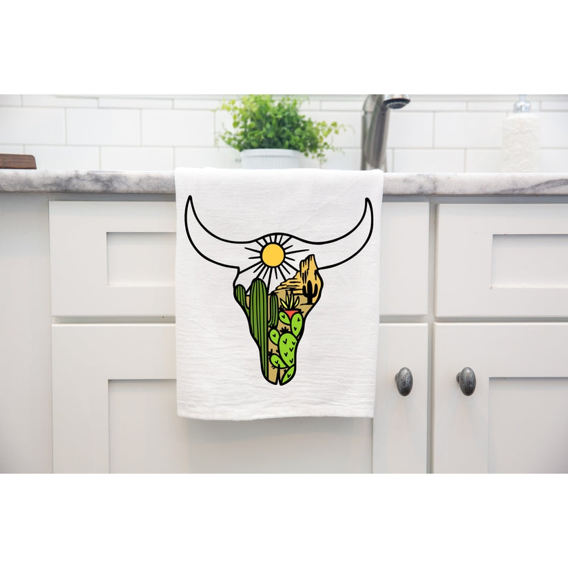 Bull Desert Cactus Design Kitchen Towel