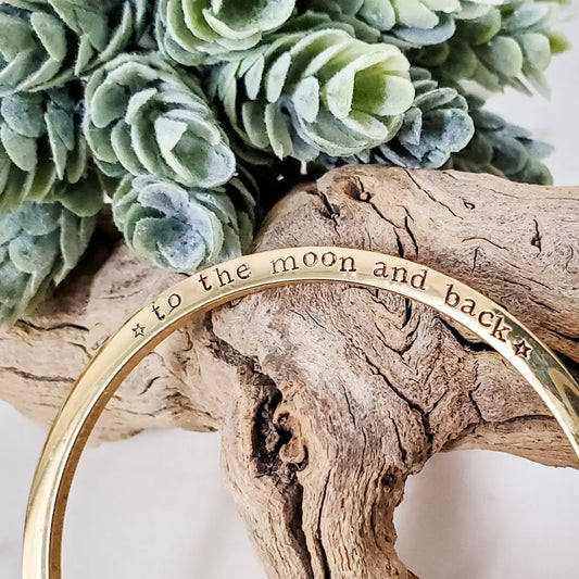 To The Moon And Back Hand Stamped Bangle Bracelet