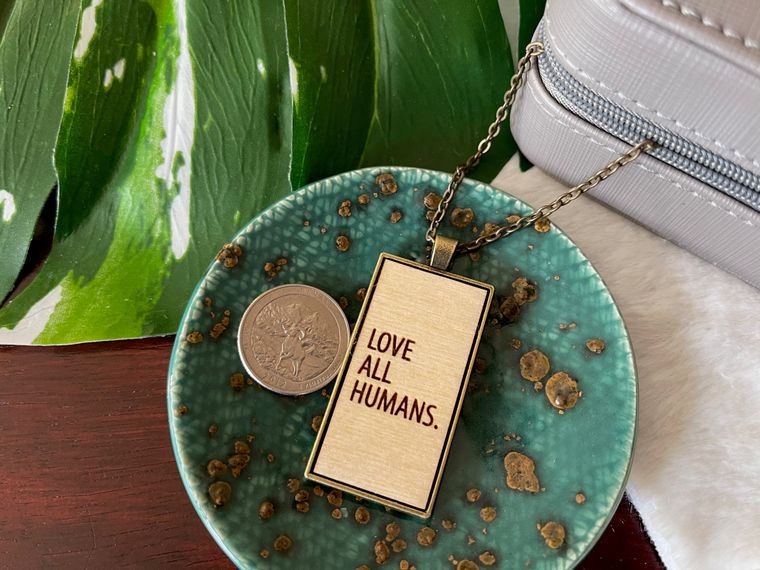 Love All Humans Wood Statement Necklace